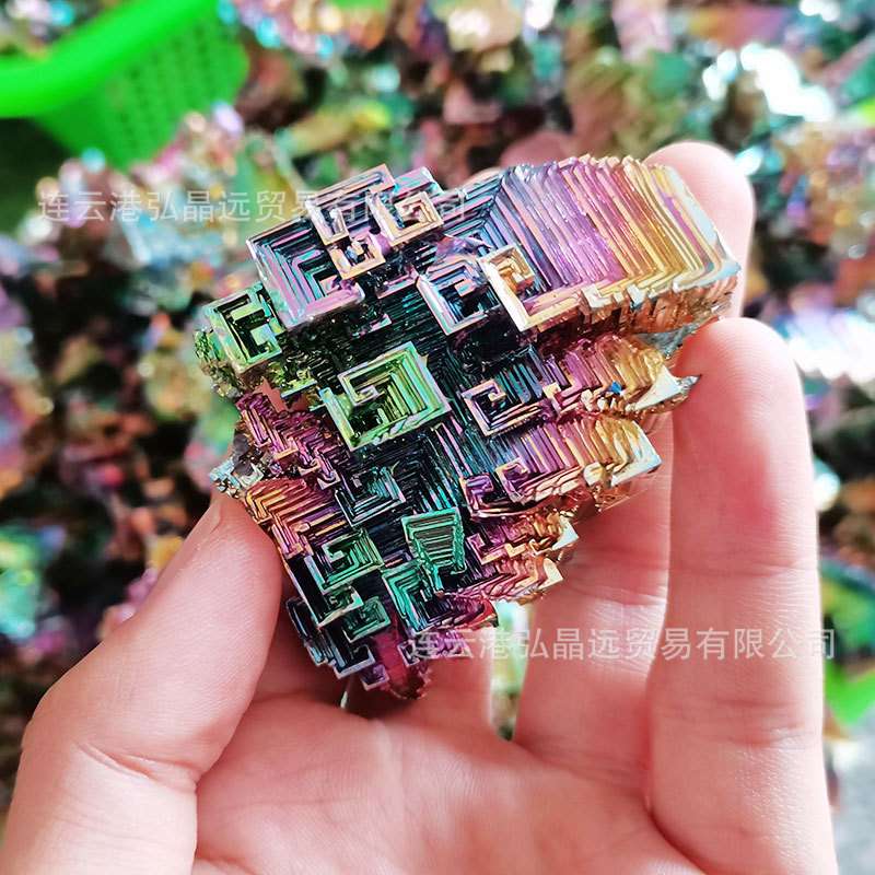 天然铋矿铋金属矿标摆件 七彩铋金属铋块科普矿标收藏铋矿不定形