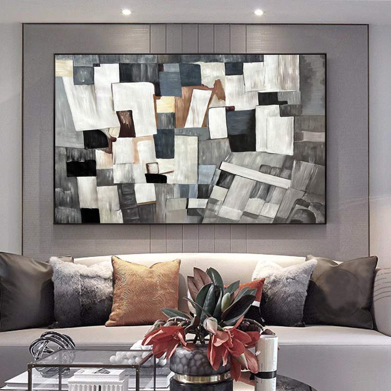 现代北欧几何抽象挂画纯手工立体油画客厅装饰画沙发背景壁画大气图片