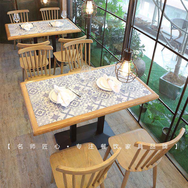 饭店桌椅组合餐厅主题西餐餐厅甜品店现代简约实木桌椅组合