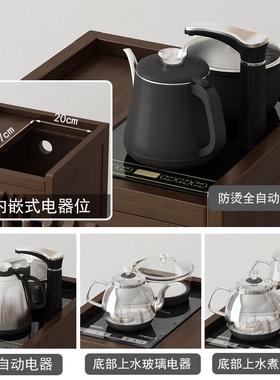 3YV5茶桌家用小茶台边柜侧柜实木泡茶吧茶几烧水壶一体茶水柜子水