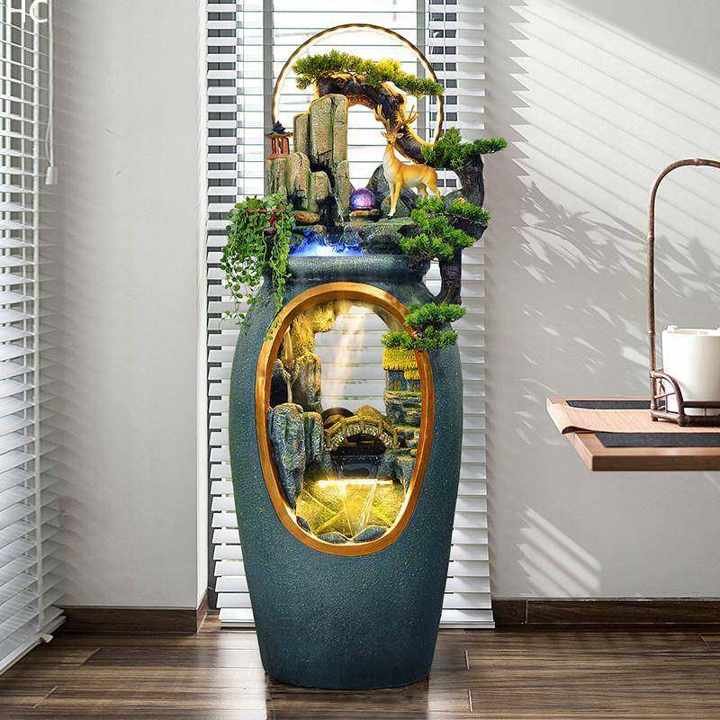 新中式落地花瓶流水喷泉景观办公室客厅茶室招财风水轮装饰品摆件,特色手工艺,其他特色工艺品,淘宝优惠券,粉丝福利购,淘宝优惠卷