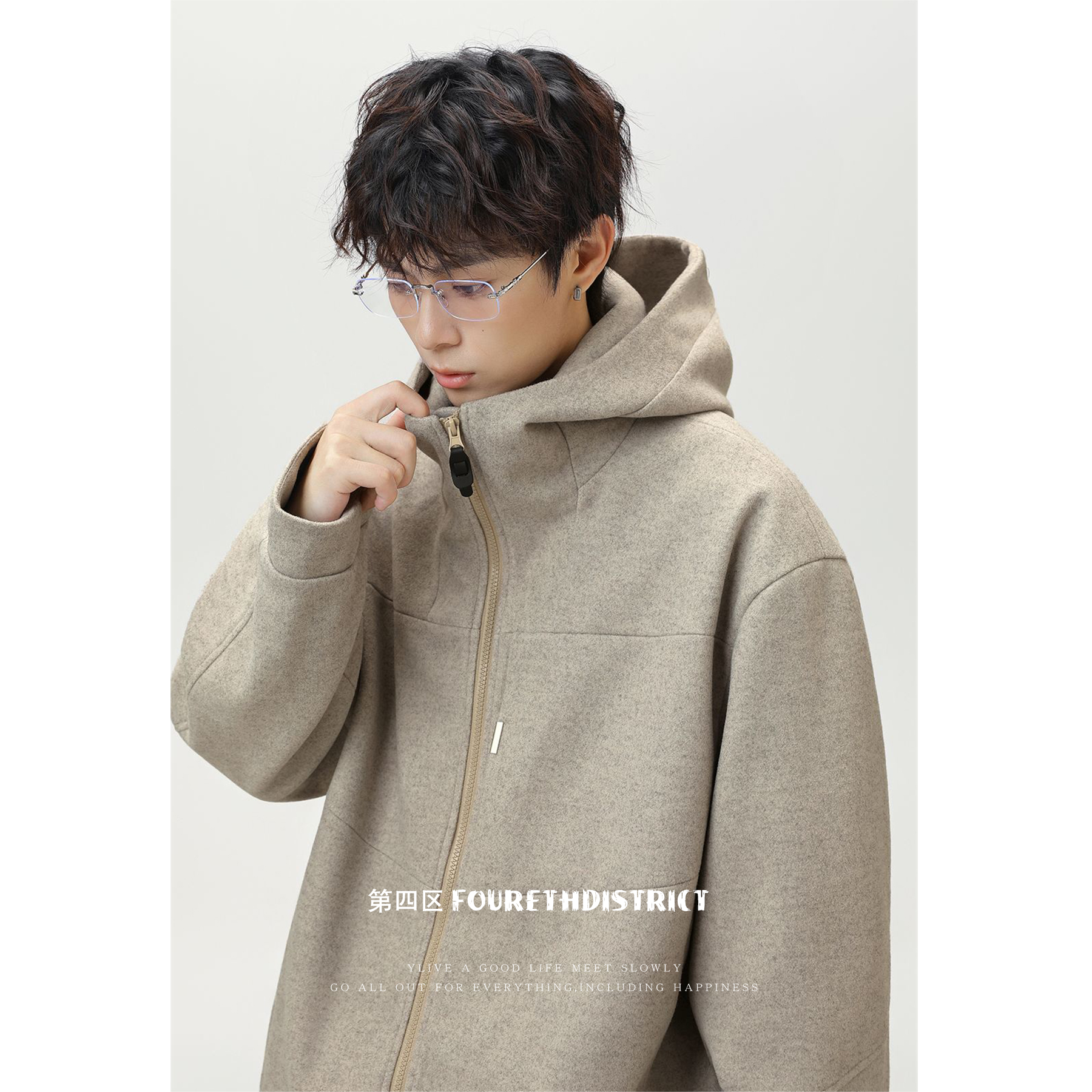 连帽毛呢夹克外套男秋冬美式