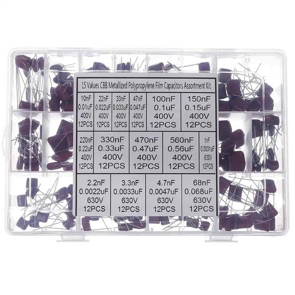180PCS 15种常用CBB电容包直插金属化薄膜电容器无极性400V/630V