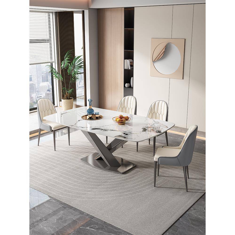 意式轻奢岩板餐桌椅组合现代简约客厅家用小户型超晶石长方形饭桌