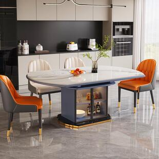 流晶石餐桌现代简约轻奢可伸缩折叠小户型家用电磁炉饭桌2025新款
