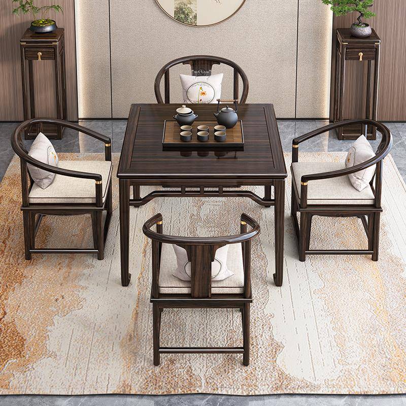 新中式乌金木实木八仙桌组合正方形客厅家用餐桌农村堂屋四方桌子
