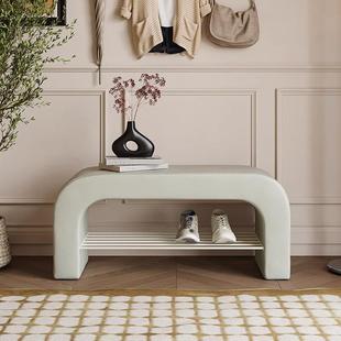 入户门换鞋凳法式纳帕皮长条床尾凳客厅沙发凳子进门鞋柜坐凳一体