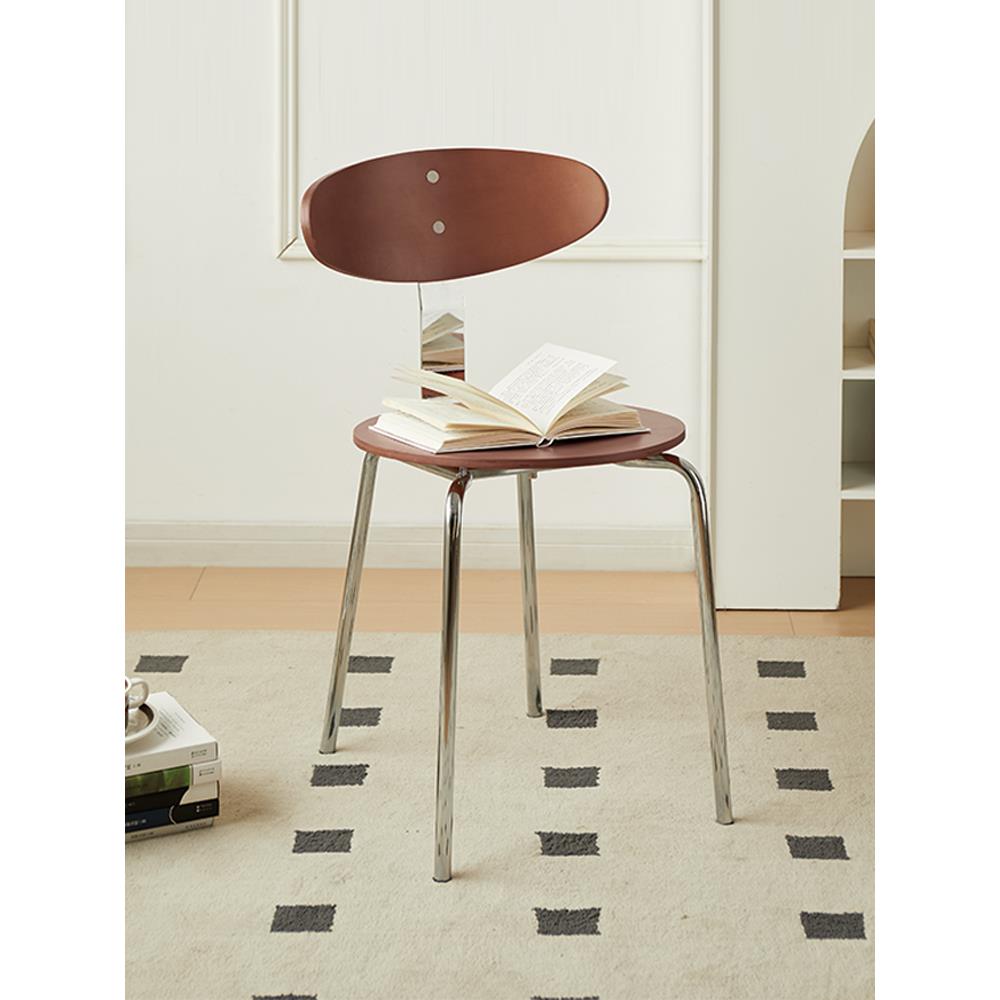 家用小户型金属覆古包豪斯风餐桌椅靠背实木椅子简约中古餐椅日式