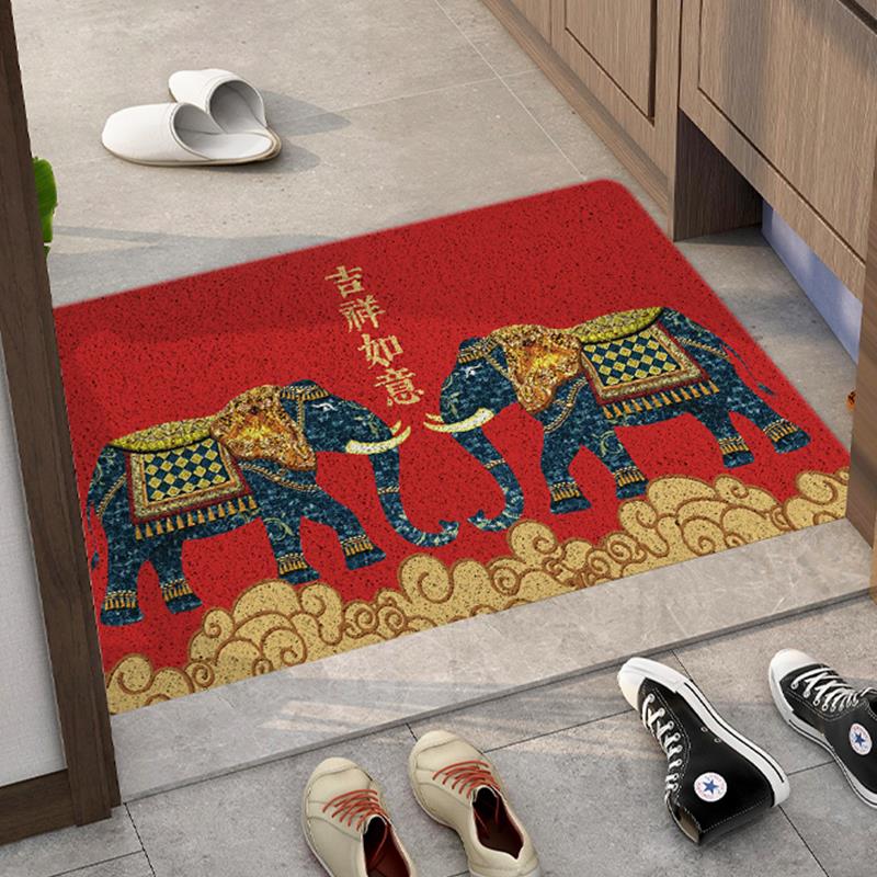 红色喜庆大象地垫进门地毯吉祥如意门垫入户门口耐脏丝圈新居脚垫