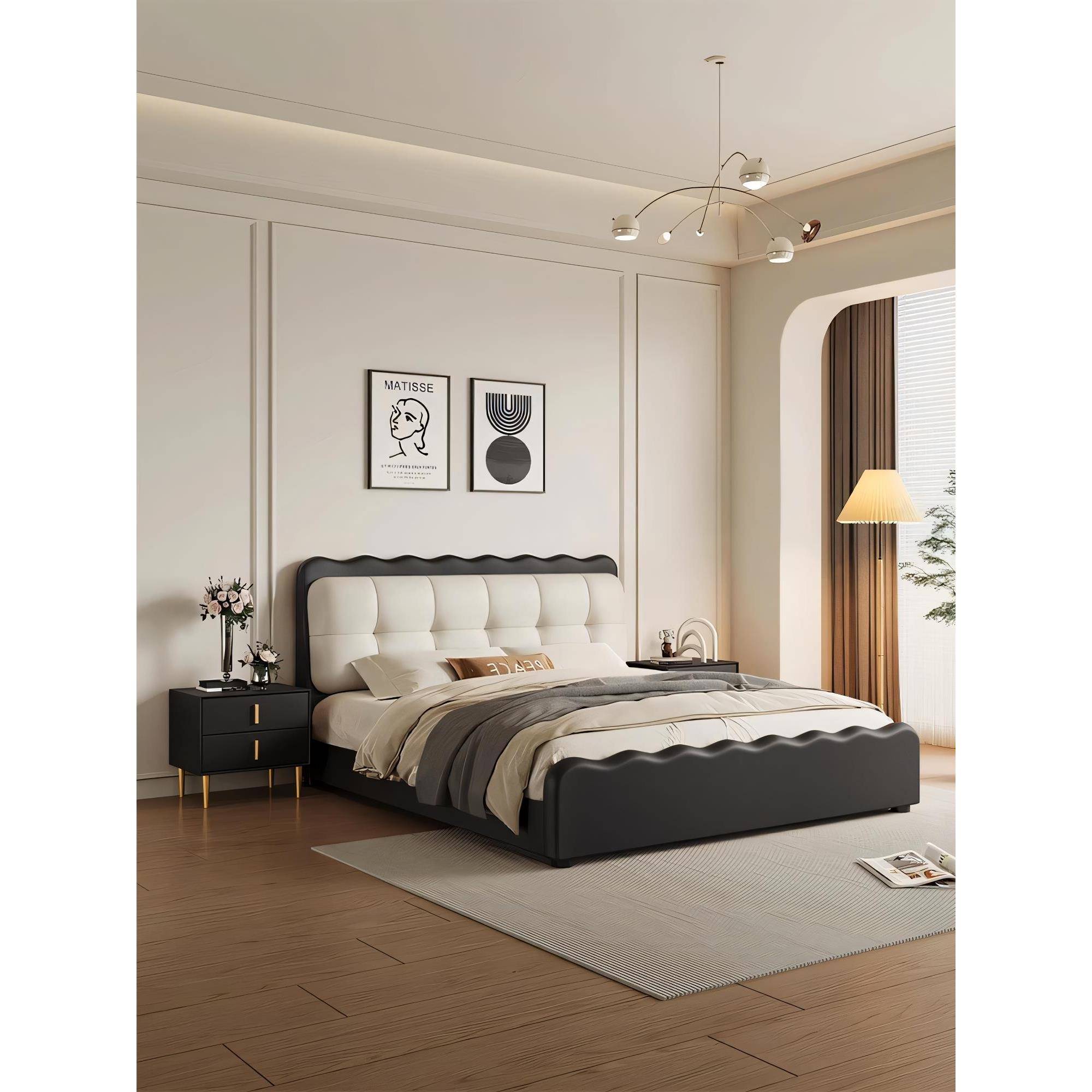 法式覆古黑泡芙床云朵主卧室皮床现代简约床网红软垫双人床