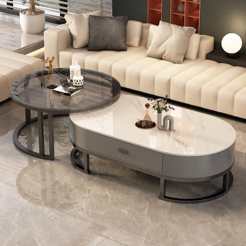 现代轻奢2025新款岩板茶几客厅家用小户型轻奢现代简约椭圆形茶桌