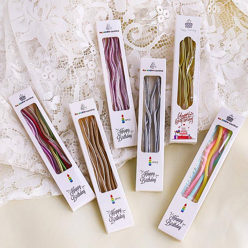 网红复古蜡烛生日蛋糕装饰摆件曲线五彩色蜡烛派对烘焙甜品台插件