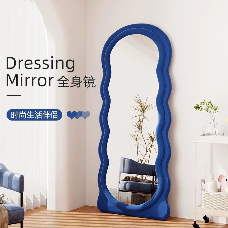 奶油风法式全身镜子落地家用客厅网红波浪全身镜换衣卧室女生覆古