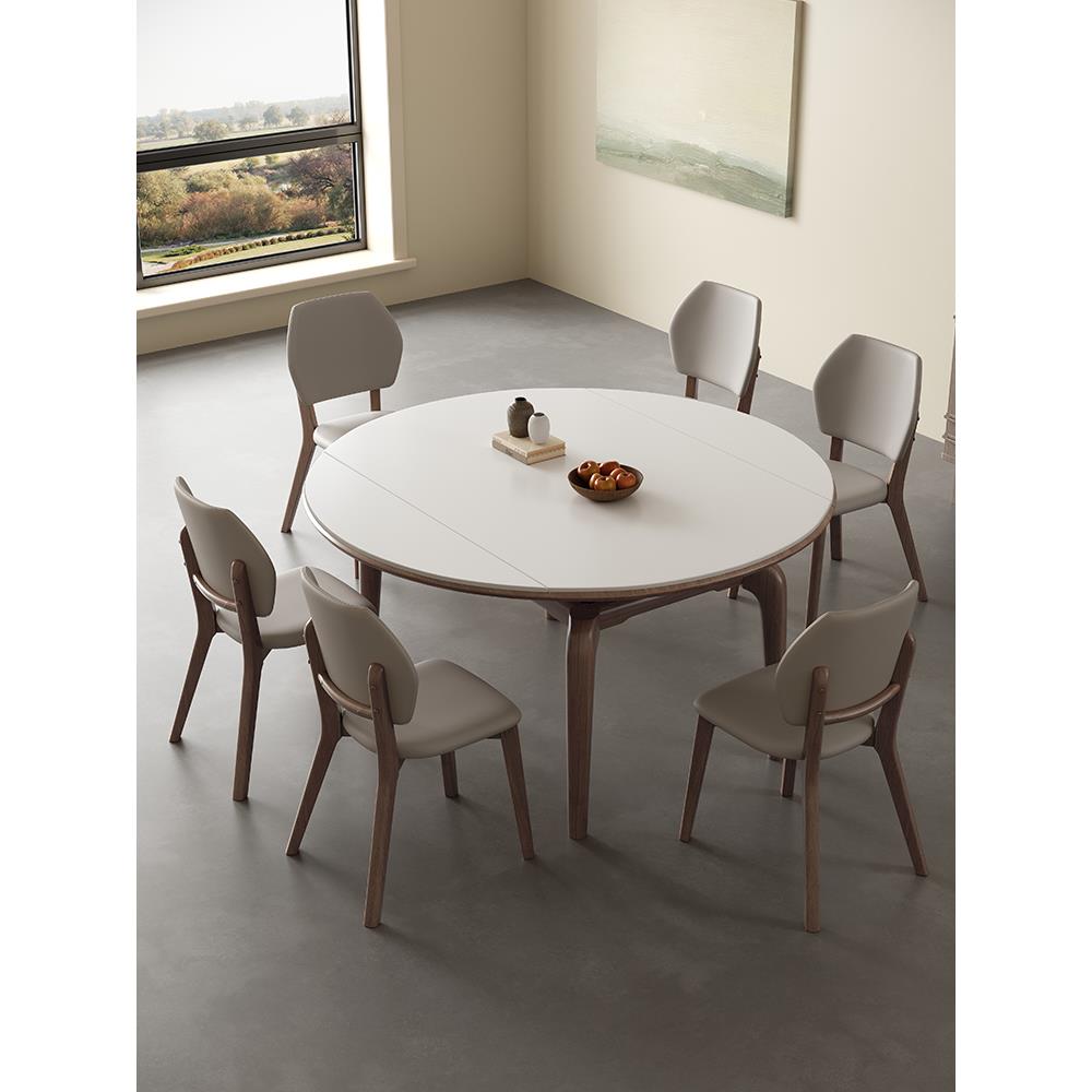 现代简约轻奢可变圆桌家用小公寓可伸缩折叠实木餐桌