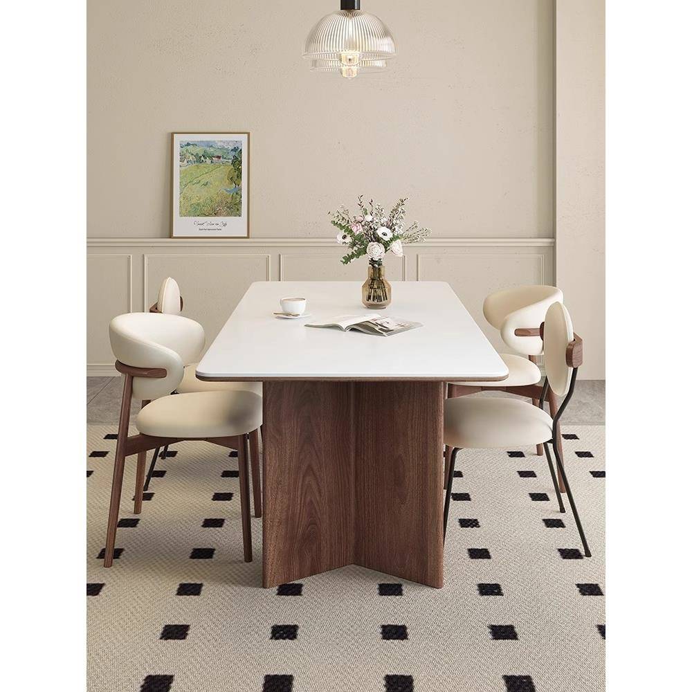 现代轻奢富沙魅影实木岩板餐桌椅组合新款方形家用小户型现代简约