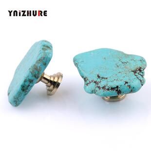 天然青松石片不规则黄铜单孔抽屉拉手橱柜厨房衣柜门创意家具把手