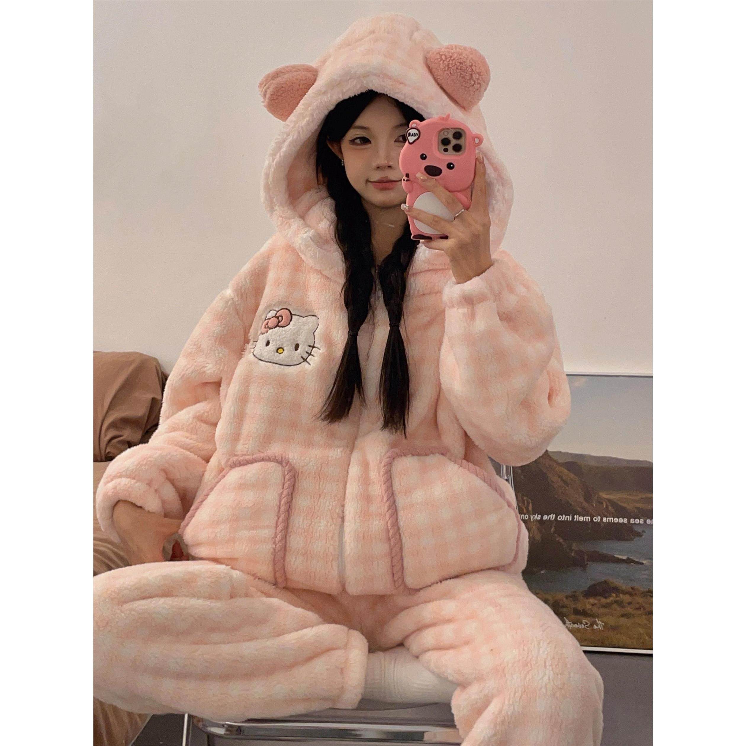 可爱凯蒂猫睡衣秋冬季女