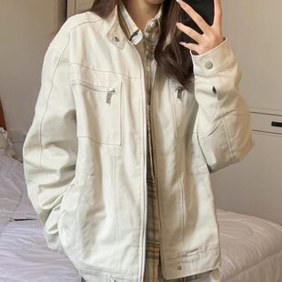 立领外套女2025新款春秋季美式复古百搭宽松男女款潮牌夹克上衣潮