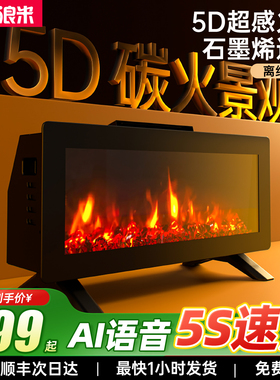 浪米家用取暖器智能语音仿碳火焰壁炉烤火炉小型石墨烯速热暖风机