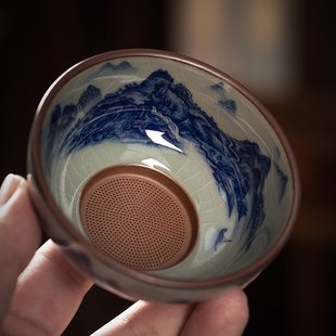 景德镇茶漏茶滤千里江山茶叶过滤网泡茶陶瓷公道杯一体滤茶器茶具