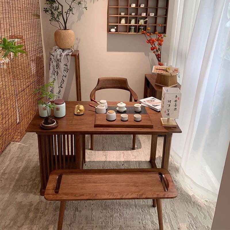 新中式阳台茶桌2025新款高端小型家用茶台套装实木胡桃木泡茶桌