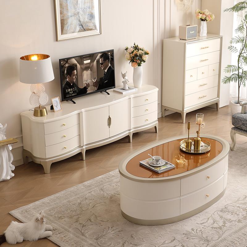 美式无障碍豪华电视柜咖啡桌组合现代简约欧式小公寓客厅实木地板