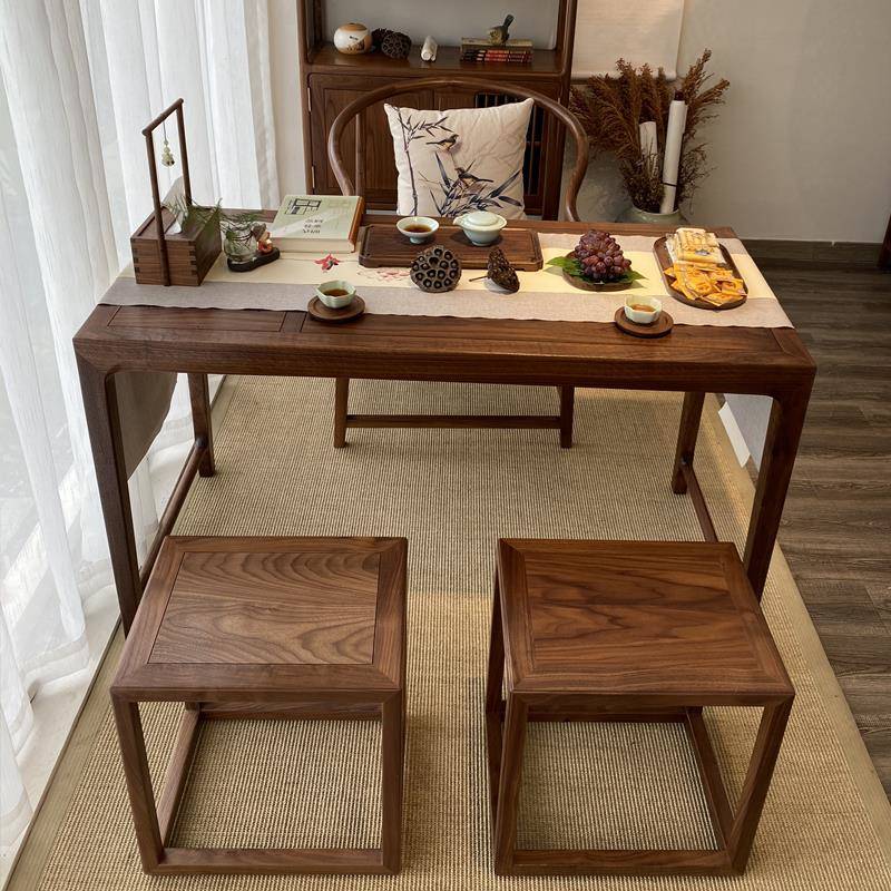 新中式阳台茶桌2025新款高端小型家用胡桃木禅意茶台实木小茶桌