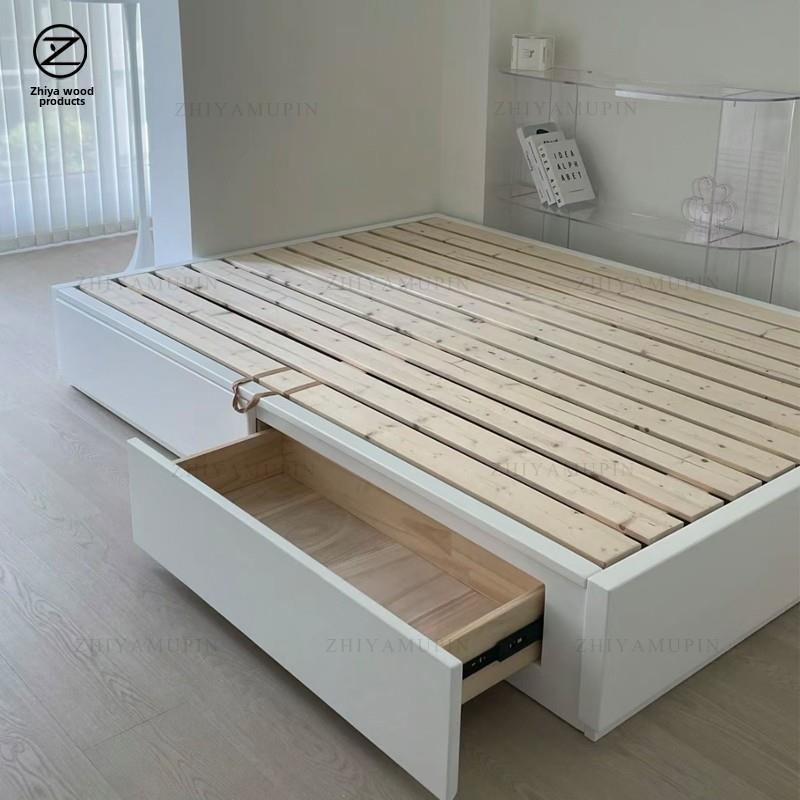 纯原木实木无床头白色榻榻米储物床现代简约箱床橡木抽屉气压床