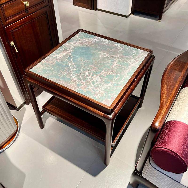 新中式乌金木实木正方形边几方几家用客厅沙发角几小茶几岩板方桌