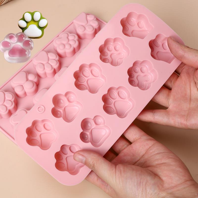 手工立体猫爪矽胶模具蒸钵仔糕米糕卡通模型巧克力糖果冰块奶酪模