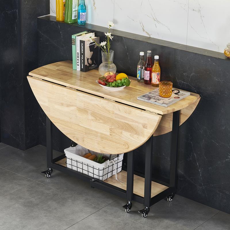 纯实木桌子圆形饭桌多功能折叠圆桌小户型家用简约防水餐桌可移动