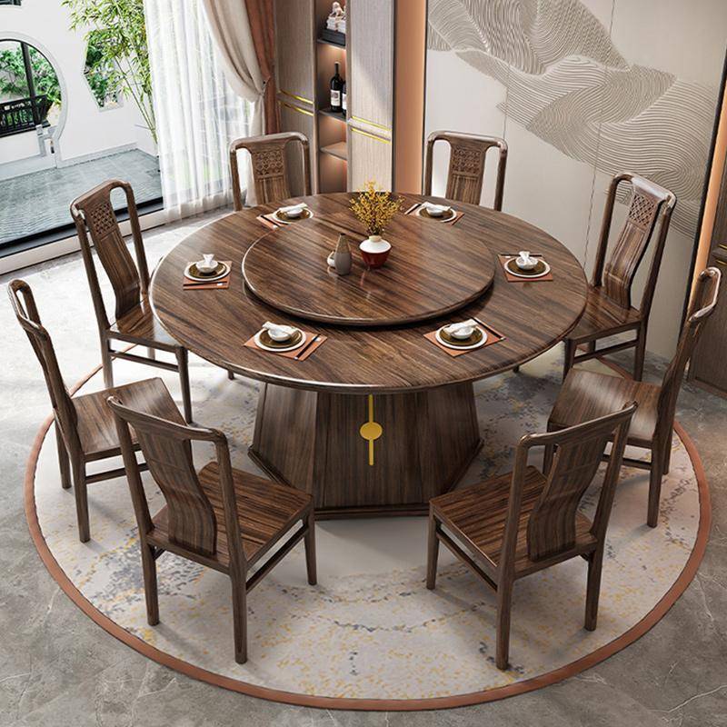 乌金木新中式全实木圆餐桌椅子组合家用客厅简约现代吃饭桌6-8人