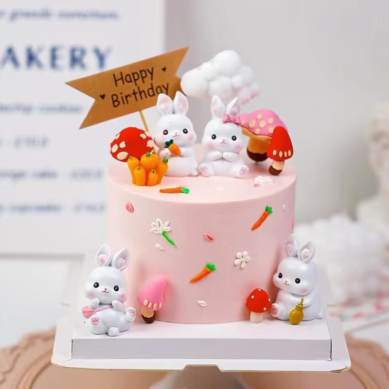 小兔子节日装扮装饰主题树脂摆件森系卡通儿童生日装扮蘑菇插件