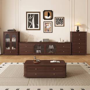 法式复古纯实木落地电视柜茶几客厅新款60cm收纳储物柜一体中古风