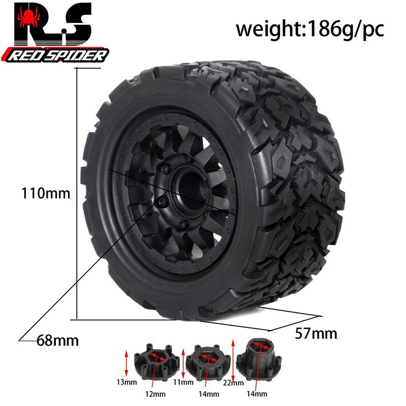 RS红蜘蛛1:10大脚轮胎traxxas田宫HPI京商arrma卡车12-14mm W183