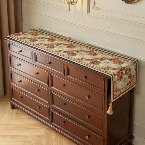 美式复古斗柜盖布高级感茶垫茶席流苏吊坠餐桌旗布茶几布轻奢桌旗