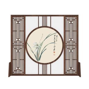 屏风隔断客厅玄关酒店办公室茶室遮挡简约现代实木兰花座屏 新中式