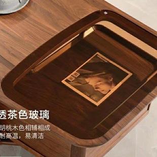 实木茶桌椅组合简约玻璃茶台白蜡木家具定制家用客厅喝茶桌 新中式