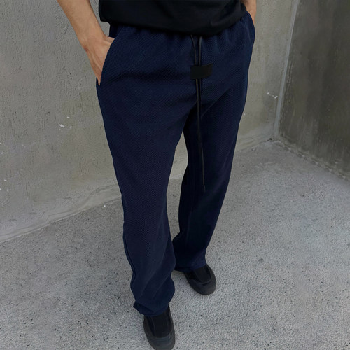 蛇磷纹蜂窝抗皱直筒松弛感休闲裤
