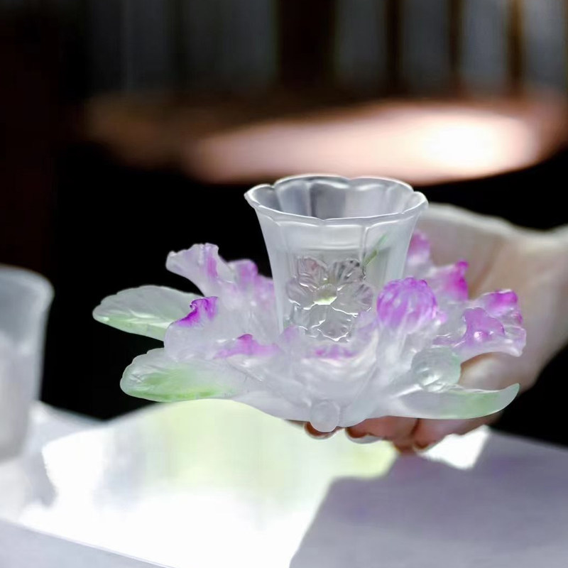 心缘堂琉璃腊梅茶杯托十二花神牡丹烛台茶席置景杯垫功夫茶道配件