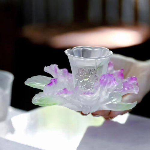 心缘堂琉璃腊梅茶杯托十二花神牡丹烛台茶席置景杯垫功夫茶道配件
