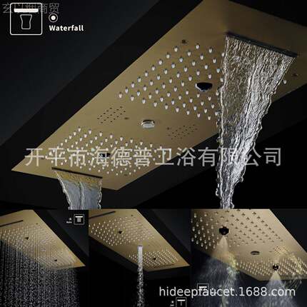 暗装花洒酒9ZEO00洒x店300mm民宿数显LED音乐顶喷拉丝金双人花套