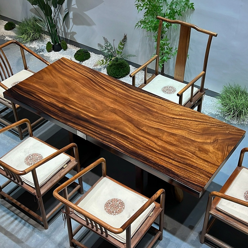 实木大板办公桌胡桃木书桌原木功夫茶台画案桌椅组合茶桌奥坎桌面