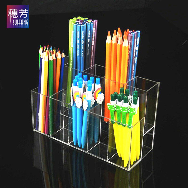 文具店收纳笔盒  亚克力全透明笔筒  唇彩笔  眉笔圆珠笔展示架