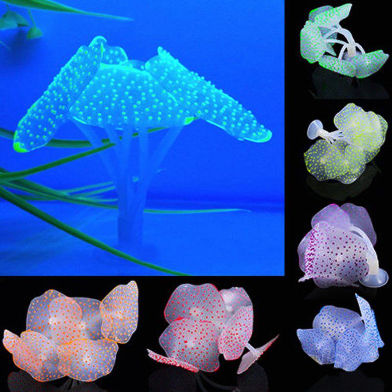 鱼缸造景仿真荧光珊瑚硅胶仿真夜光水母水族箱观赏装饰吸盘假珊瑚