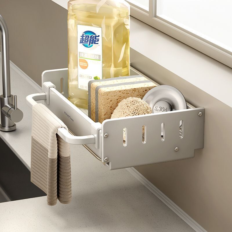 日本进口抹布架厨房收纳免打孔置物架壁挂家用调料架沥水篮水槽神