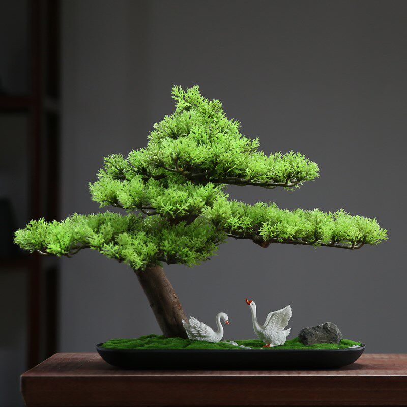 仿真迎客松绿植盆景摆件室内装饰酒店玄关假松树罗汉松盆栽造景观