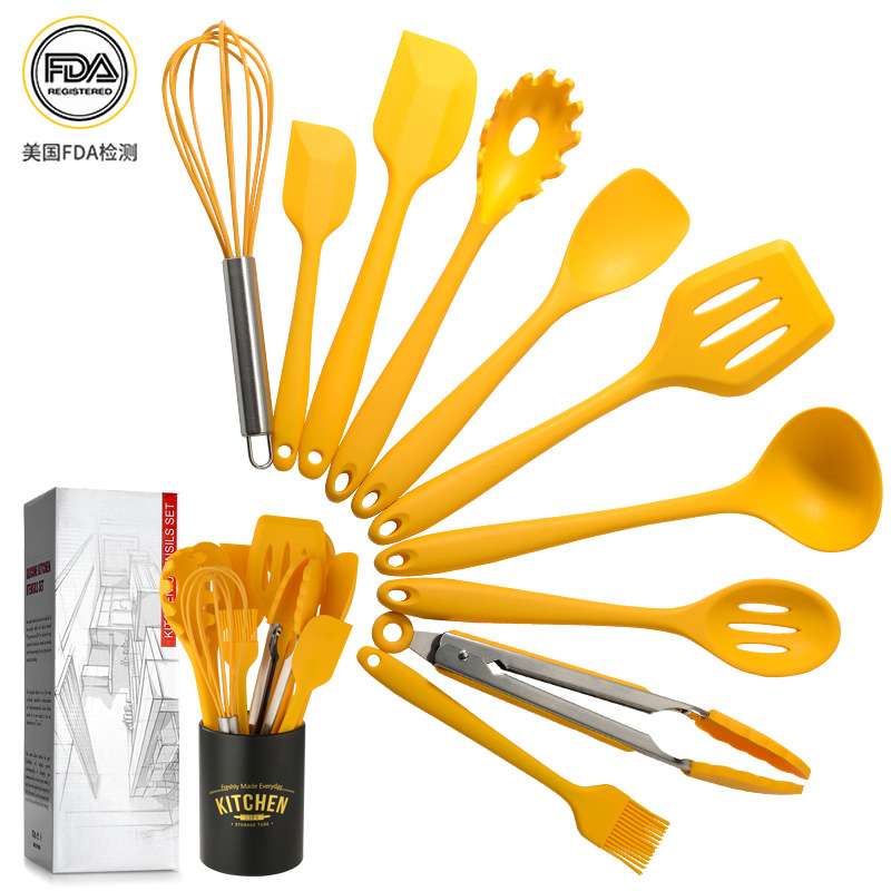 新款收纳桶西式黄色硅胶工具厨具10件套装kitchenware set