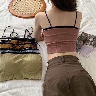 新品 夏季 in风撞色一字围抹胸女外穿打底小吊带美背裹胸