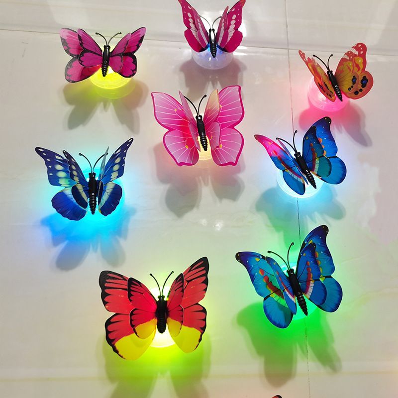 夜光蝴蝶墙贴立体蝴蝶墙贴画自粘电子发光夜灯卧室客厅儿童老人房